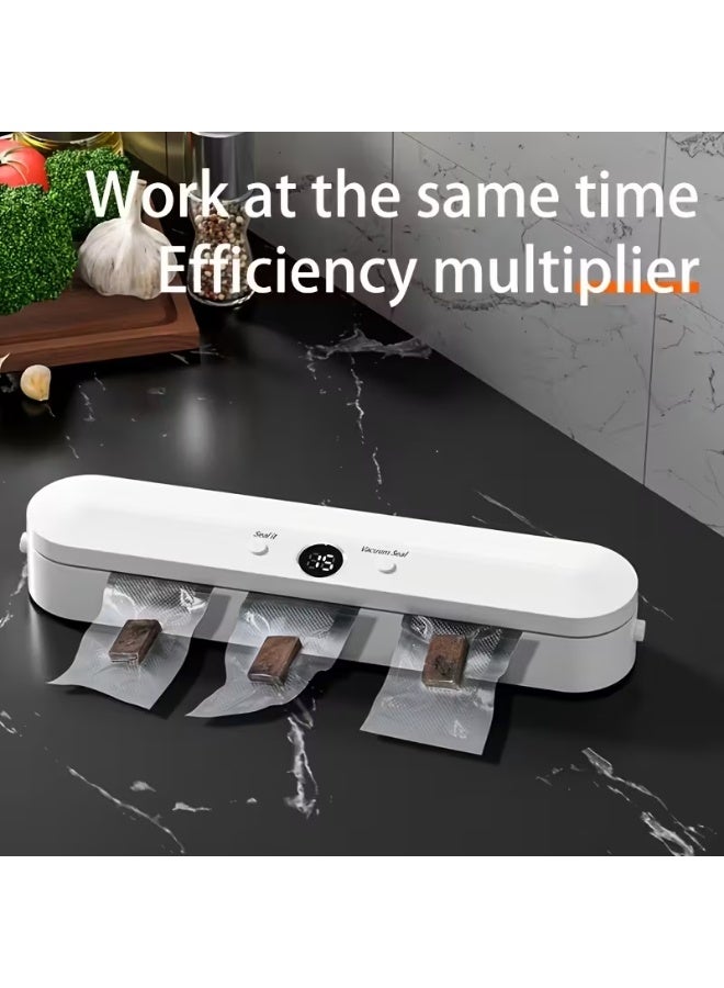 NIBEMINENT آلة ختم الفراغ 1 قطعة، آلة ختم الأكياس - شاشة رقمية بديهية، ختم الهواء التلقائي للأطعمة الرطبة والجافة - تصميم موفر للمساحة مع 10 أكياس مرفقة، آلة ختم الطعام المحمولة للأكياس البلاستيكية، - مثالية لتخزين الطعام، مستلزمات المطبخ - Image 3