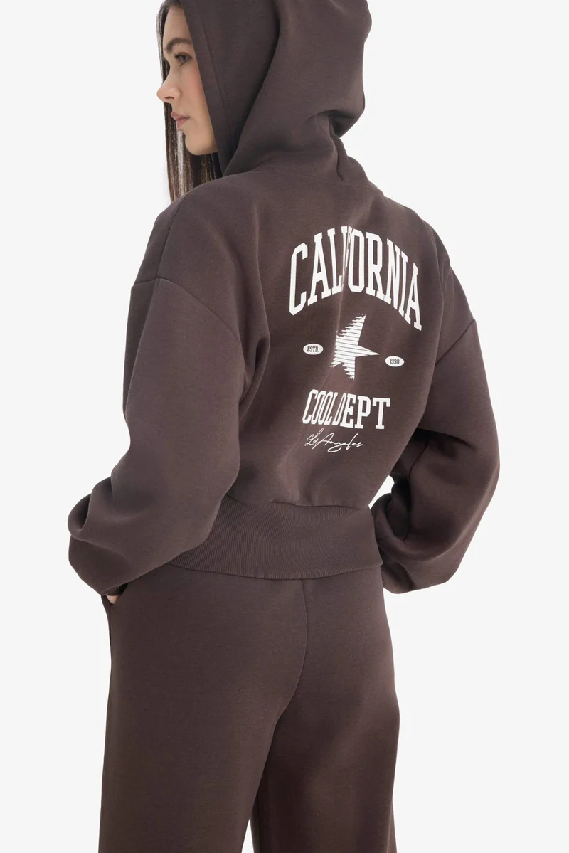 ديفاكتو Oversize Printed Back Zippered Sweatshirt
