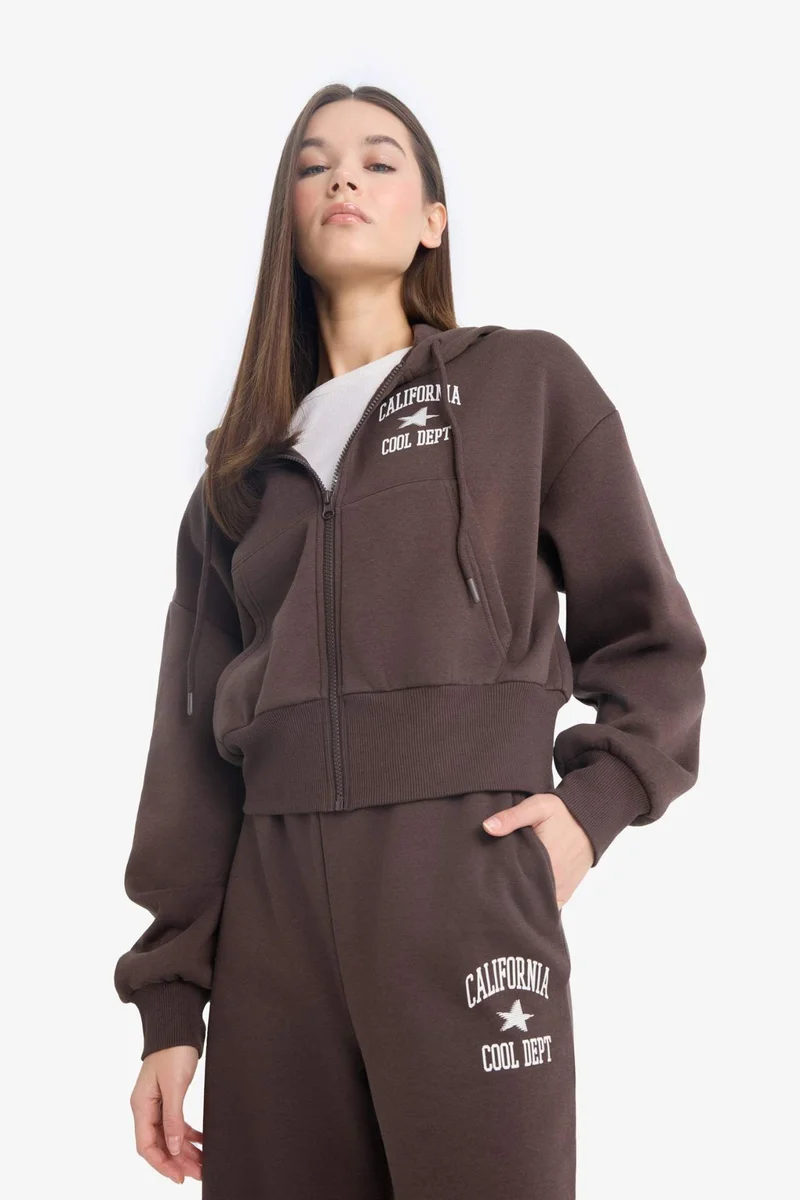 DeFacto Oversize Printed Back Zippered Sweatshirt