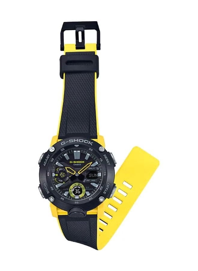 G-SHOCK ساعة يد رقمية وتناظرية للرجال بحزام راتينج دائري - أسود - GA-2000-1A9DR - Image 2