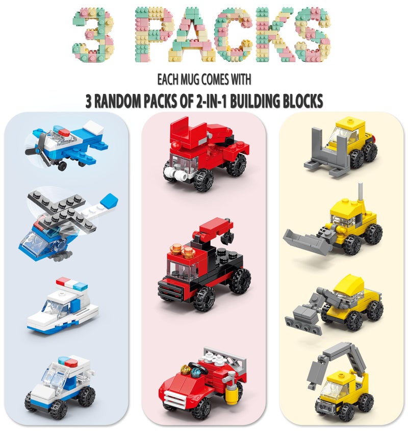 DAYMOO Build-on Brick Mug Set with 3 Random Packs of 2-in-1 Bricks, Cool Coffee Mugs for Kids, Creative Novelty Funny Coffee Mug Cup Gift for Kids Men Dad Adults Women Xmas Christmas - Blue - Image 2