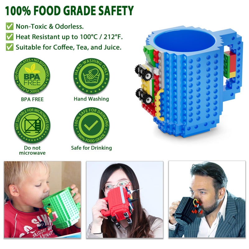 DAYMOO Build-on Brick Mug Set with 3 Random Packs of 2-in-1 Bricks, Cool Coffee Mugs for Kids, Creative Novelty Funny Coffee Mug Cup Gift for Kids Men Dad Adults Women Xmas Christmas - Blue - Image 3