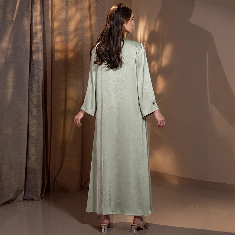 Women's Casual Kaftan Dress with Crystal Embellishment in Light Green - Image 4