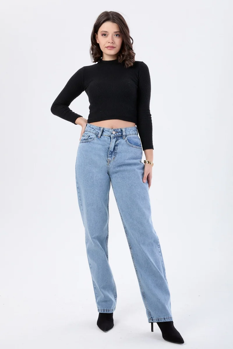 Tofisa 23666-ICE-BLUE-SNOW High Waist Palazzo Jeans