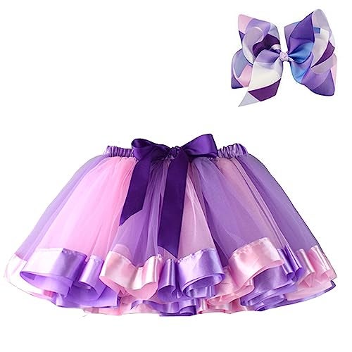 BGFKS Layered Ballet Tulle Rainbow Tutu Skirt for Little Girls Dress Up with Colorful Hair Bows (Purple,4-8X) - Image 5