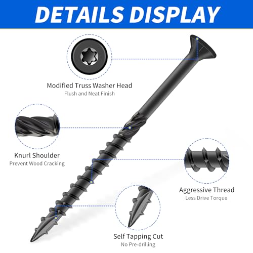 YISRHMCS #10 x 3 Inch Deck Screws, 55 PCS, Carbon Steel Black Epoxy Coated Rust Resistant Self Tapping Wood Screws with T25 Star Bit, for Deck, Fence, Patio and Outdoor Furniture - Image 3