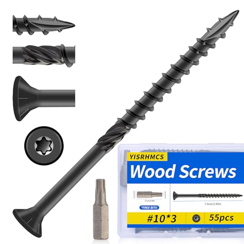 YISRHMCS #10 x 3 Inch Deck Screws, 55 PCS, Carbon Steel Black Epoxy Coated Rust Resistant Self Tapping Wood Screws with T25 Star Bit, for Deck, Fence, Patio and Outdoor Furniture - Image 1