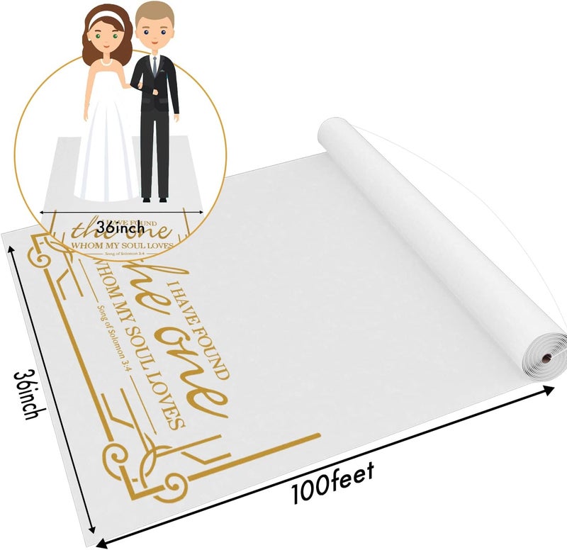 Healon White Wedding Aisle Runner Aisle Runner for Wedding Ceremony Includes Pull String for Indoor or Outdoor Weddings, Prom and Parties ，Halloween Parties can Also use a Carpet(Gold, 3x100 Feet) - Image 2