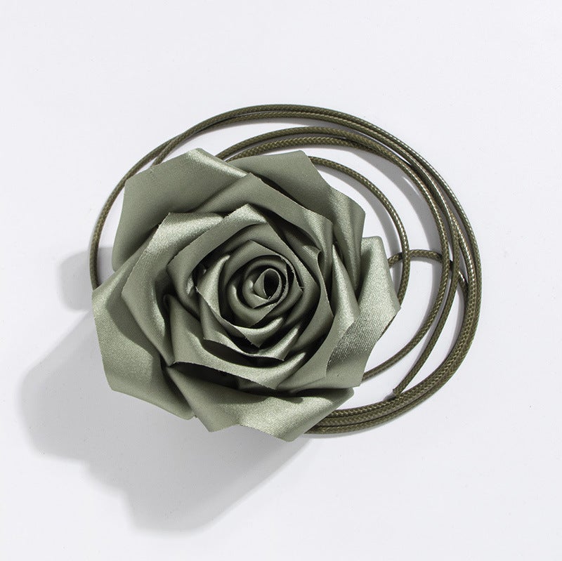 Womens Fashion Floral Bowknot Rose Necklace Belt WN-Green Rose Waistline