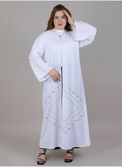 MSquare Fashion V Neck White Embroidered Open Casual Abaya