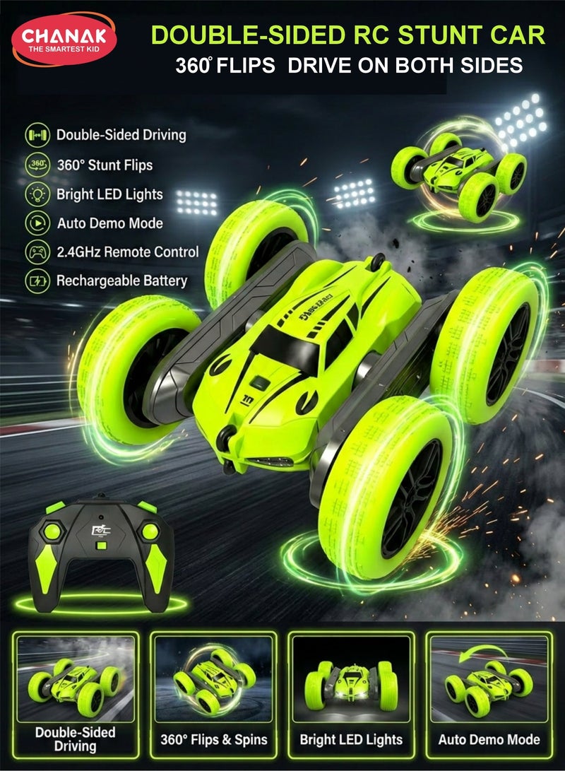 Chanak 360° Rotating RC Stunt Car 4WD double-sided remote car with 2 motors, LED lights, 2.4GHz control & rechargeable battery. High-speed durable toy for kids age 6+ (Color as per Availability) - Image 1