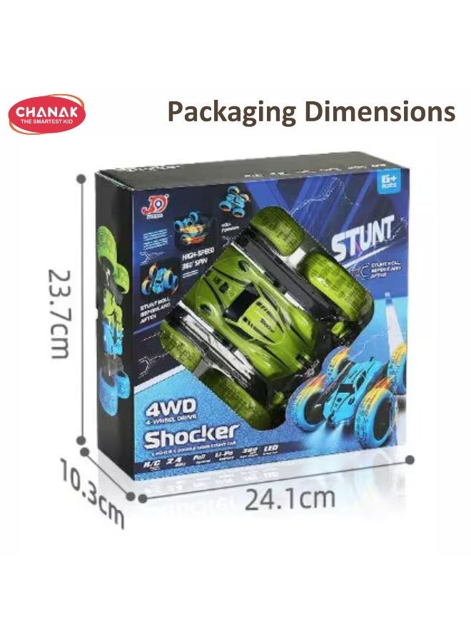 Chanak 360° Rotating RC Stunt Car 4WD double-sided remote car with 2 motors, LED lights, 2.4GHz control & rechargeable battery. High-speed durable toy for kids age 6+ (Color as per Availability) - Image 4