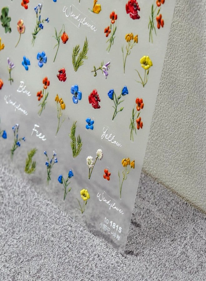 Dedyel Small Daisy Little Wildflowers Nail Stickers 5D Embossed Wildflower Nail Stickers Spring Summer Red Yellow Blue White Flower Design Nail Art Decoration for Women Girls Kids - Image 3