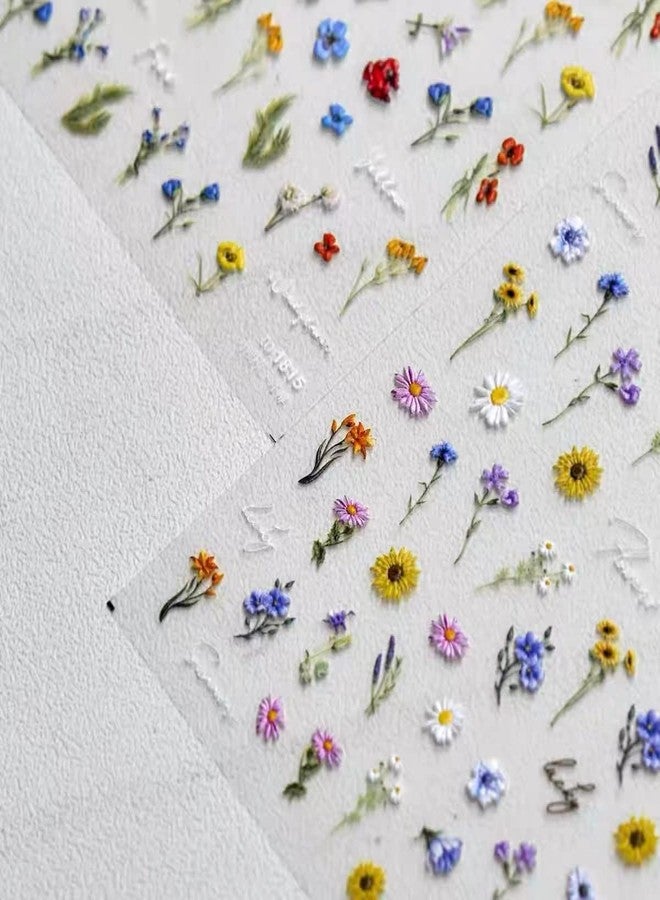 Dedyel Small Daisy Little Wildflowers Nail Stickers 5D Embossed Wildflower Nail Stickers Spring Summer Red Yellow Blue White Flower Design Nail Art Decoration for Women Girls Kids - Image 2