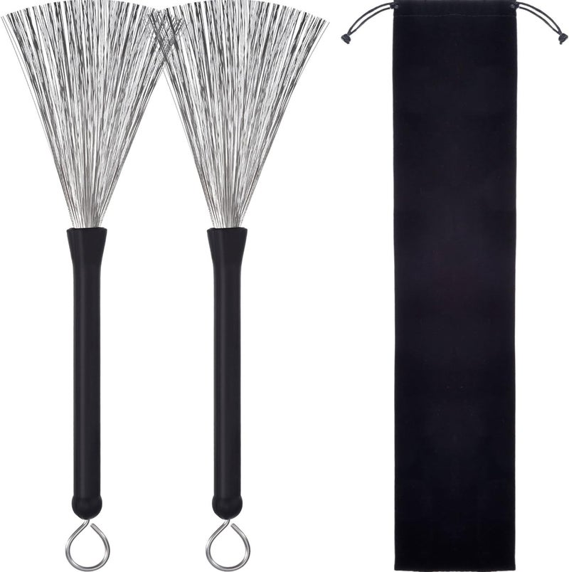 Pangda 1 Pair Drum Brushes Retractable Wire Brushes Drums Drum Sticks Brush with Comfortable Rubber Handles - Image 1
