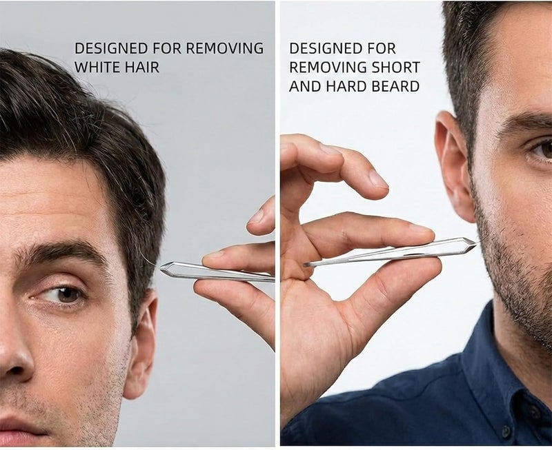Ausomtek Beard Tweezers, White Hair Plucking Tweezers, Stainless Steel, Fine Hair Removal Tweezers, Eyebrows Shaping Tool, 5mm Tip, Clear Box 1Pack - Image 2