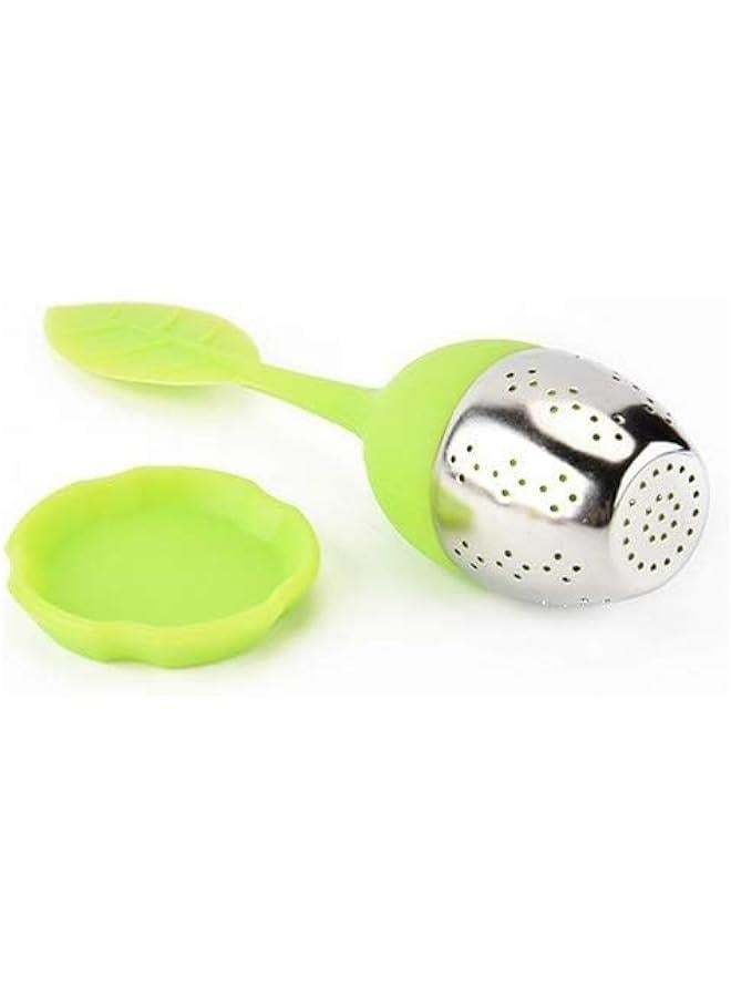 1PCS Tea Infuser,Stainless Steel Strainer filter Infuser with Long Silicone Leaf Shape Handle for Loose Leaf or Herbal Tea, Green - Image 3
