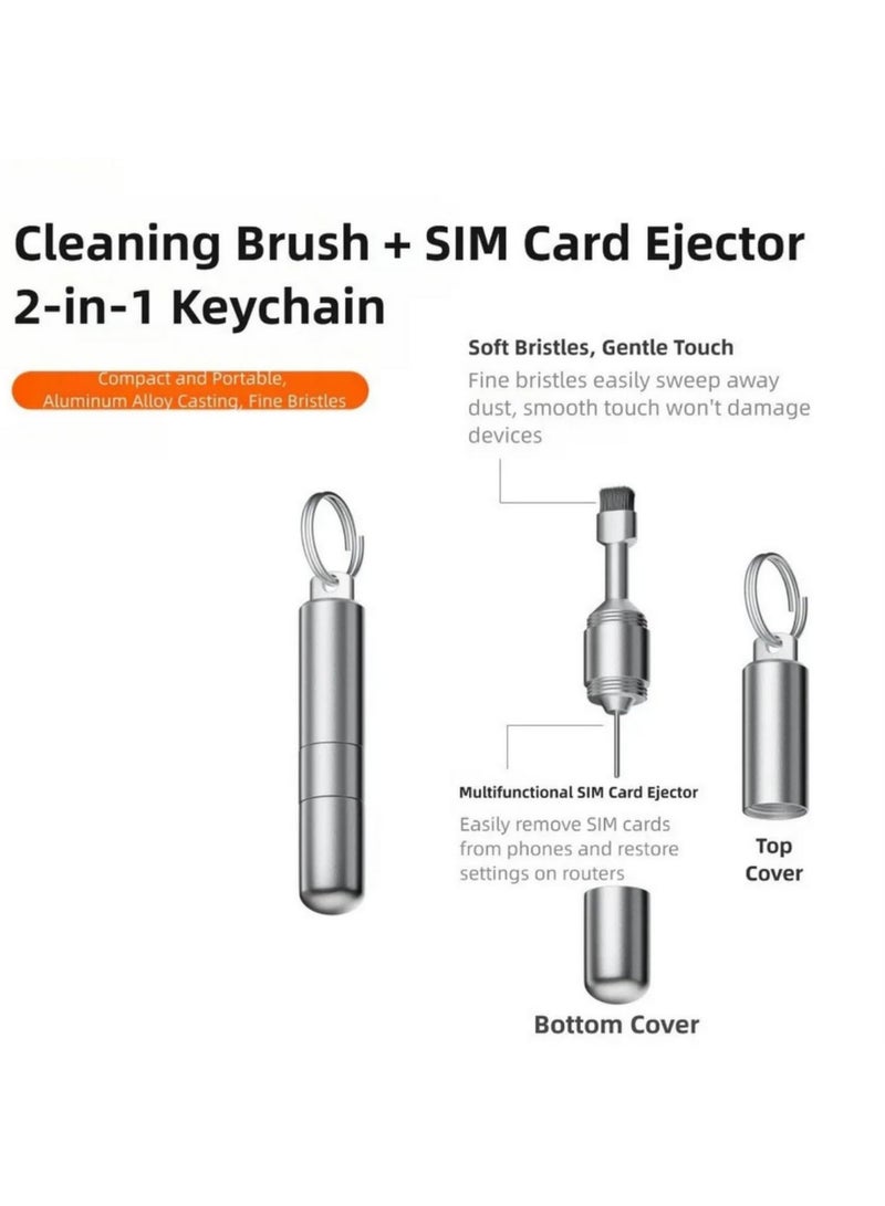 قطعة واحدة 2 في 1 أداة إخراج حاوية شريحة الهاتف دبوس مفتاح محمول صغير لسلسلة المفاتيح مسحة تنظيف سماعات الألومنيوم متعددة الوظائف - Image 3