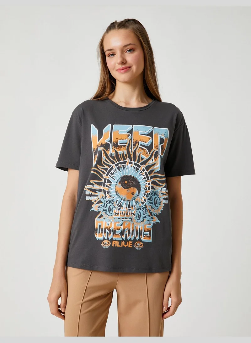 KOTON Slogan Printed Crew Neck Short Sleeve T-Shirt