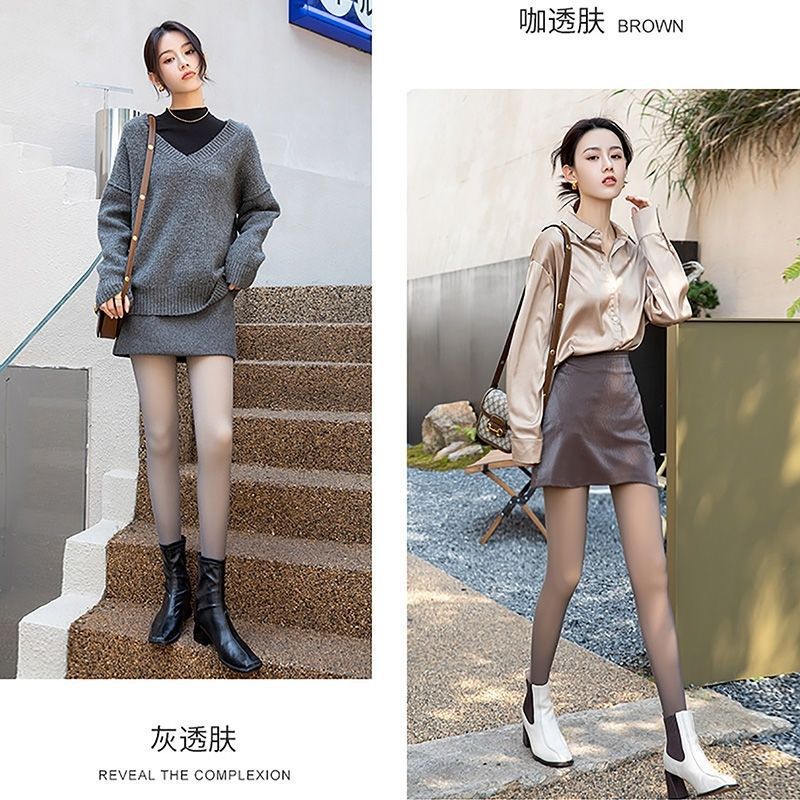 One-Piece Sheer Fleece-Lined Women'S Thick Warm Black Pantyhose Fake Sheer Tights Leggings Bare Legs - Image 5