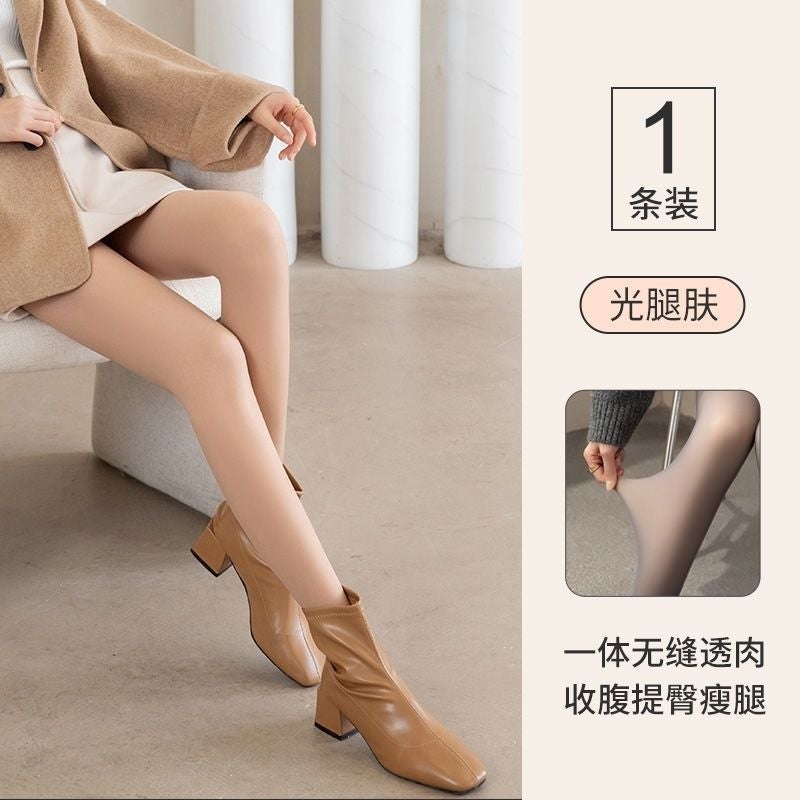 One-Piece Sheer Fleece-Lined Women'S Thick Warm Black Pantyhose Fake Sheer Tights Leggings Bare Legs - Image 1