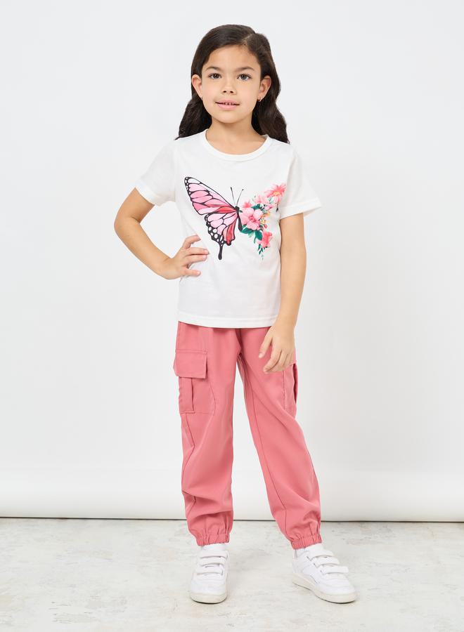 Styli Butterfly Print T-Shirt & Cargo Pants Set  - Image 1