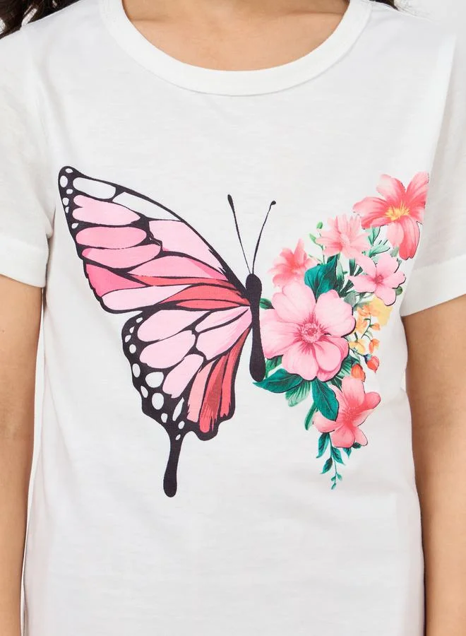 Styli Butterfly Print T-Shirt & Cargo Pants Set