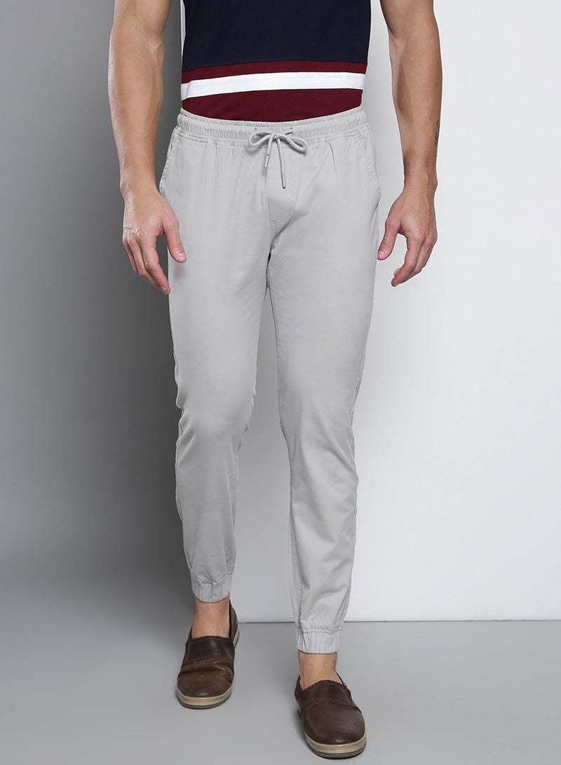 Dennis Lingo Men's Regular Fit Light Grey Cotton Trousers - Mid-Rise, Full Length, Button & Zip Closure,  - Image 2