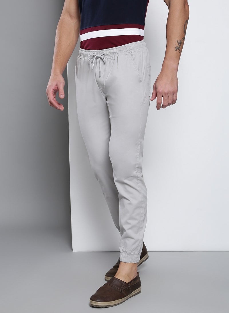 Dennis Lingo Men's Regular Fit Light Grey Cotton Trousers - Mid-Rise, Full Length, Button & Zip Closure,  - Image 3