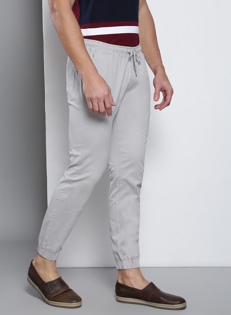 Dennis Lingo Men's Regular Fit Light Grey Cotton Trousers - Mid-Rise, Full Length, Button & Zip Closure,  - Image 5