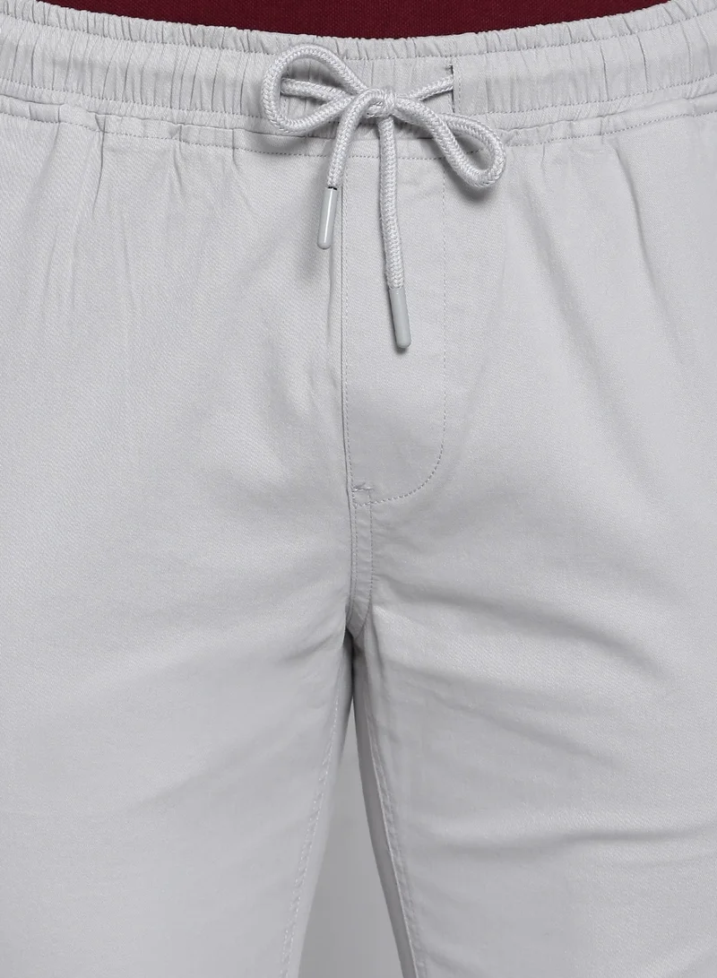 Dennis Lingo Men's Regular Fit Light Grey Cotton Trousers - Mid-Rise, Full Length, Button & Zip Closure,