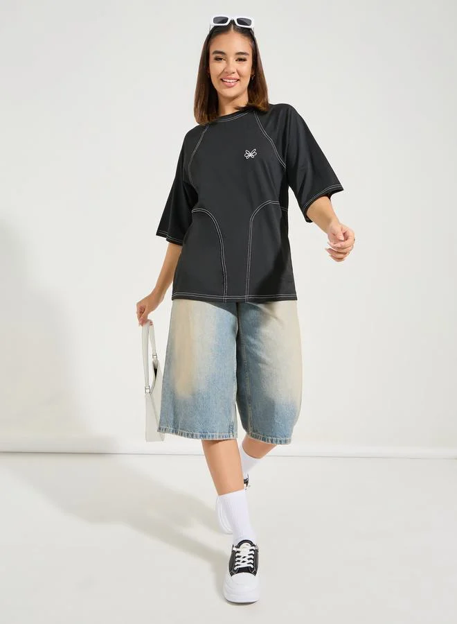 Styli Oversized Plain Short Sleeve T-Shirt with Logo Detail