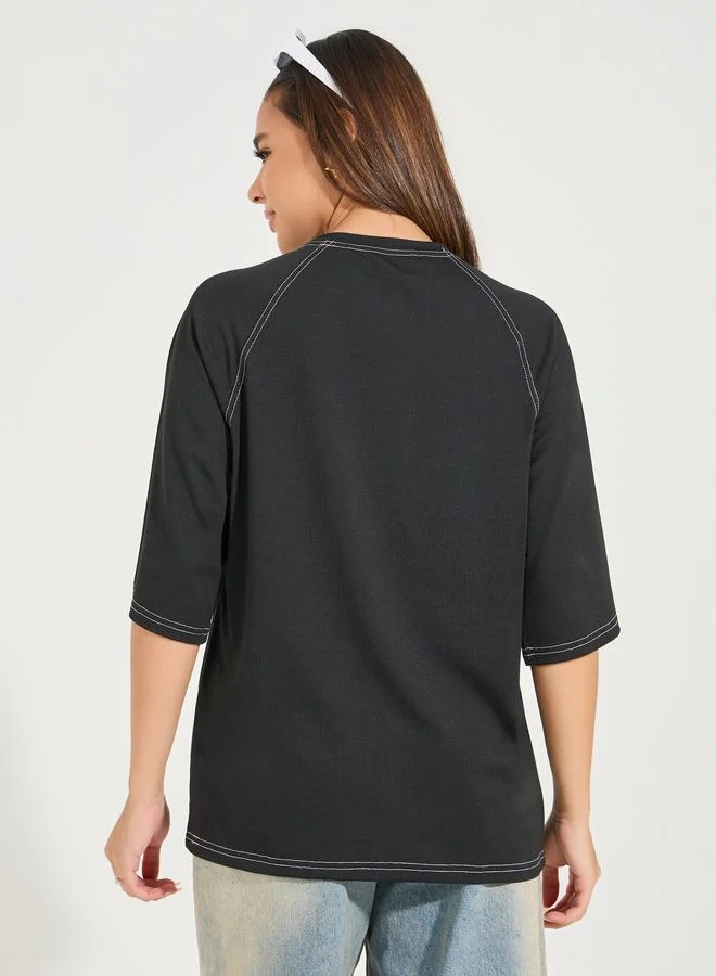 Styli Oversized Plain Short Sleeve T-Shirt with Logo Detail