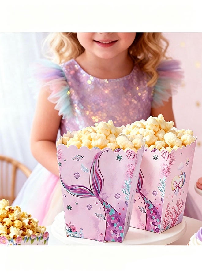 Happy D 10 paper popcorn boxes with cute mermaid patterns, suitable for birthday parties and special occasions. - Image 5