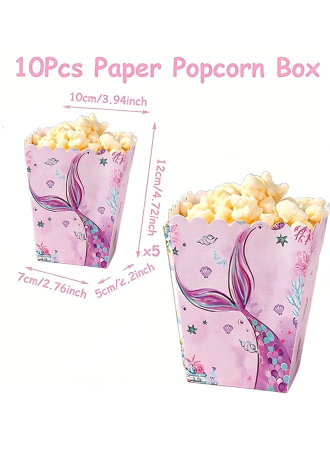 Happy D 10 paper popcorn boxes with cute mermaid patterns, suitable for birthday parties and special occasions. - Image 2