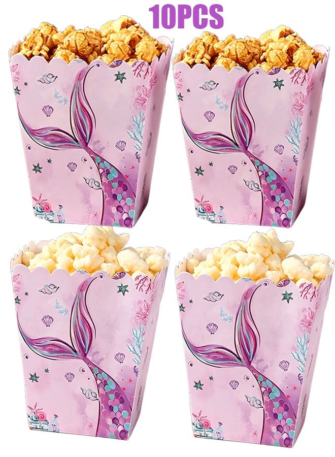 Happy D 10 paper popcorn boxes with cute mermaid patterns, suitable for birthday parties and special occasions. - Image 1