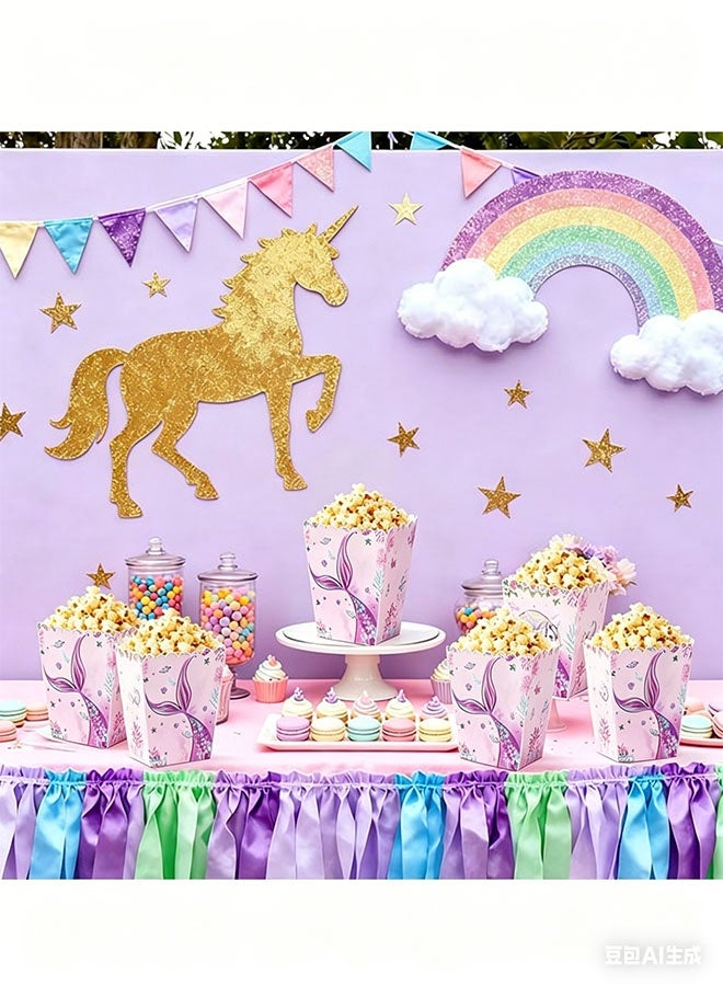 Happy D 10 paper popcorn boxes with cute mermaid patterns, suitable for birthday parties and special occasions. - Image 3