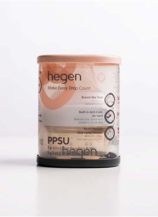 hegen زجاجة رضاعة PPSU مع حلمة ذات تدفق بطيء للغاية، للأطفال من عمر 0 شهر - 60 مل  - Image 4