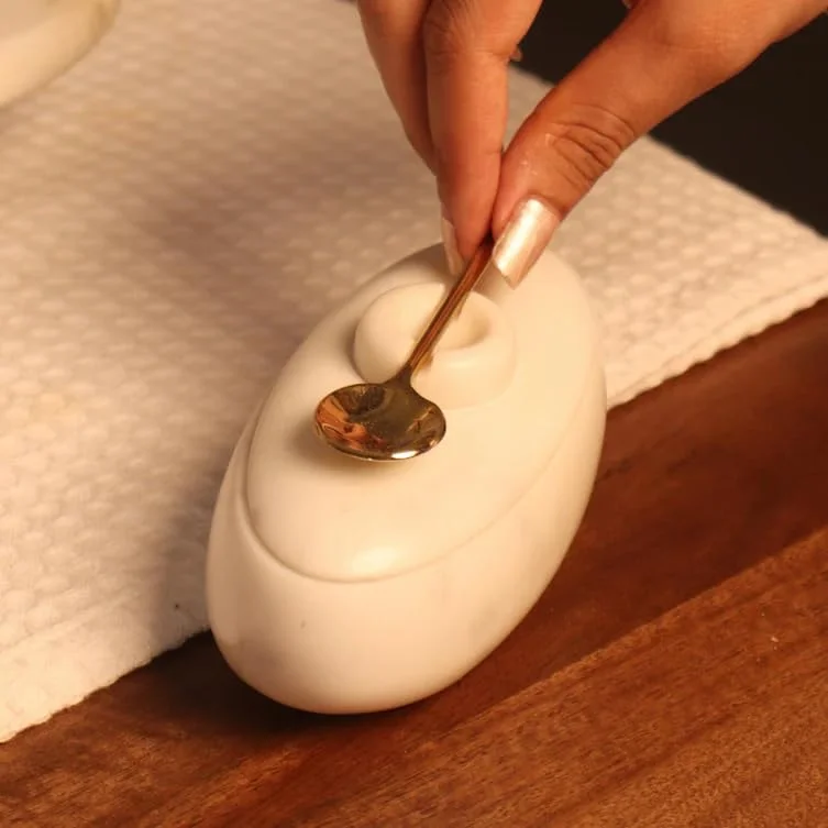 Muun Home MUUN HOME Twin Marble Table Top Server for Condiments and Dips - White Marble