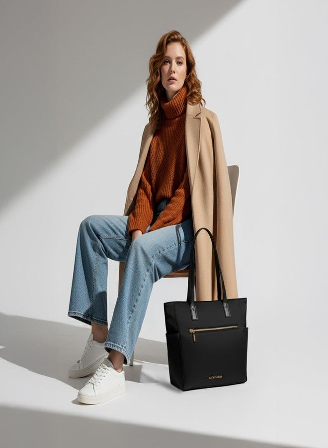 Accessorize London Women's Black Kimberly Nylon Zippered Tote | water-resistant Shoulder Bag | Stylish Casual & Travel Handbag - Image 3