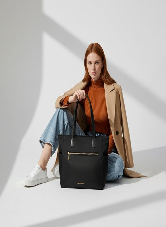 Accessorize London Women's Black Kimberly Nylon Zippered Tote | water-resistant Shoulder Bag | Stylish Casual & Travel Handbag - Image 2