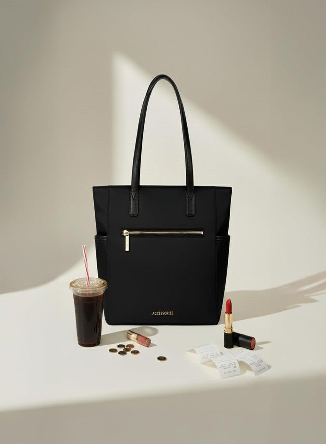Accessorize London Women's Black Kimberly Nylon Zippered Tote | water-resistant Shoulder Bag | Stylish Casual & Travel Handbag - Image 4