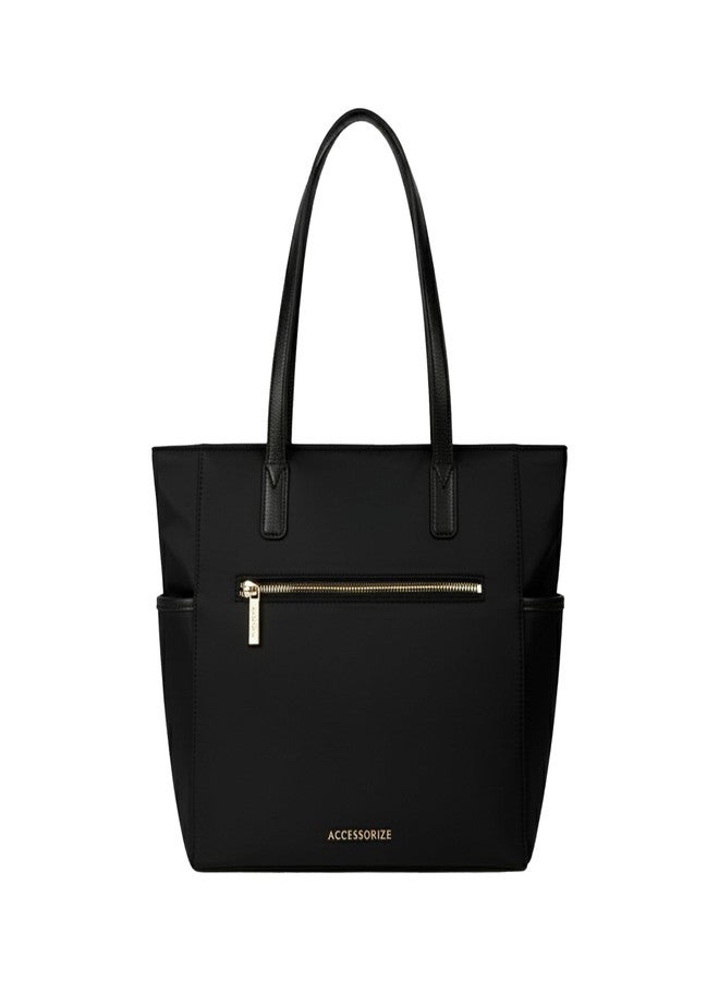 Accessorize London Women's Black Kimberly Nylon Zippered Tote | water-resistant Shoulder Bag | Stylish Casual & Travel Handbag - Image 1