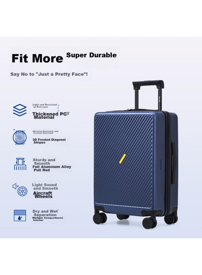 OIWAS Aihuashi Diagonal Youth Luggage, Large Capacity, Women's Trolley Suitcase, 24 Inches, College Student Travel Case, Durable Check-in Luggage, Men's Blue - Image 1