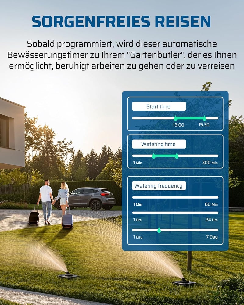 DEWENWILS Irrigation Computer 2 Outputs, Programmable Irrigation Control with Brass Inlet, Rain Delay, Manual/Automatic Watering Timer, LED Display, for Garden, Balcony, Patio - Image 5
