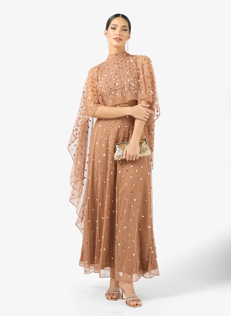 Amelia Rose Cape Sleeve Sequin Maxi Dress