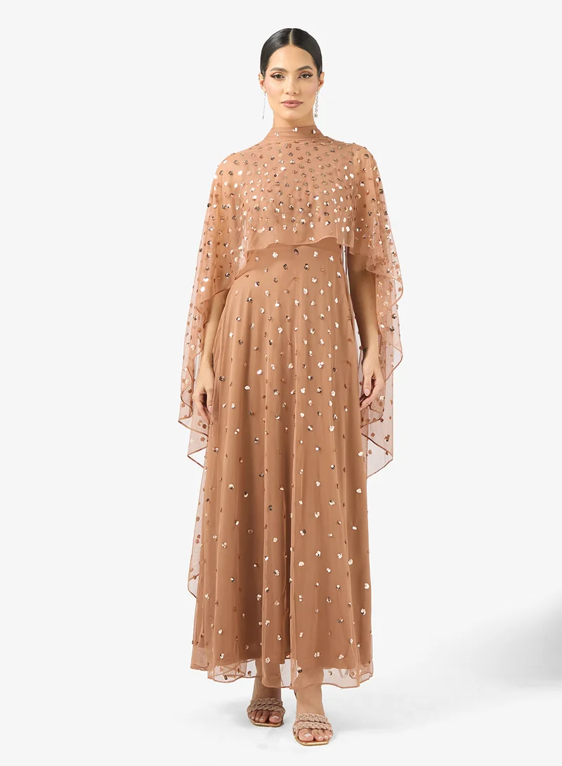 Cape Sleeve Sequin Maxi Dress