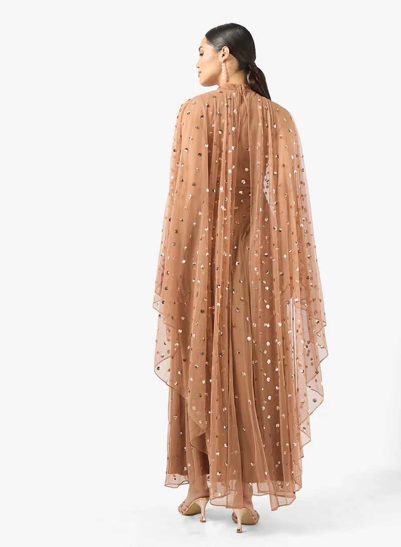 Amelia Rose Cape Sleeve Sequin Maxi Dress