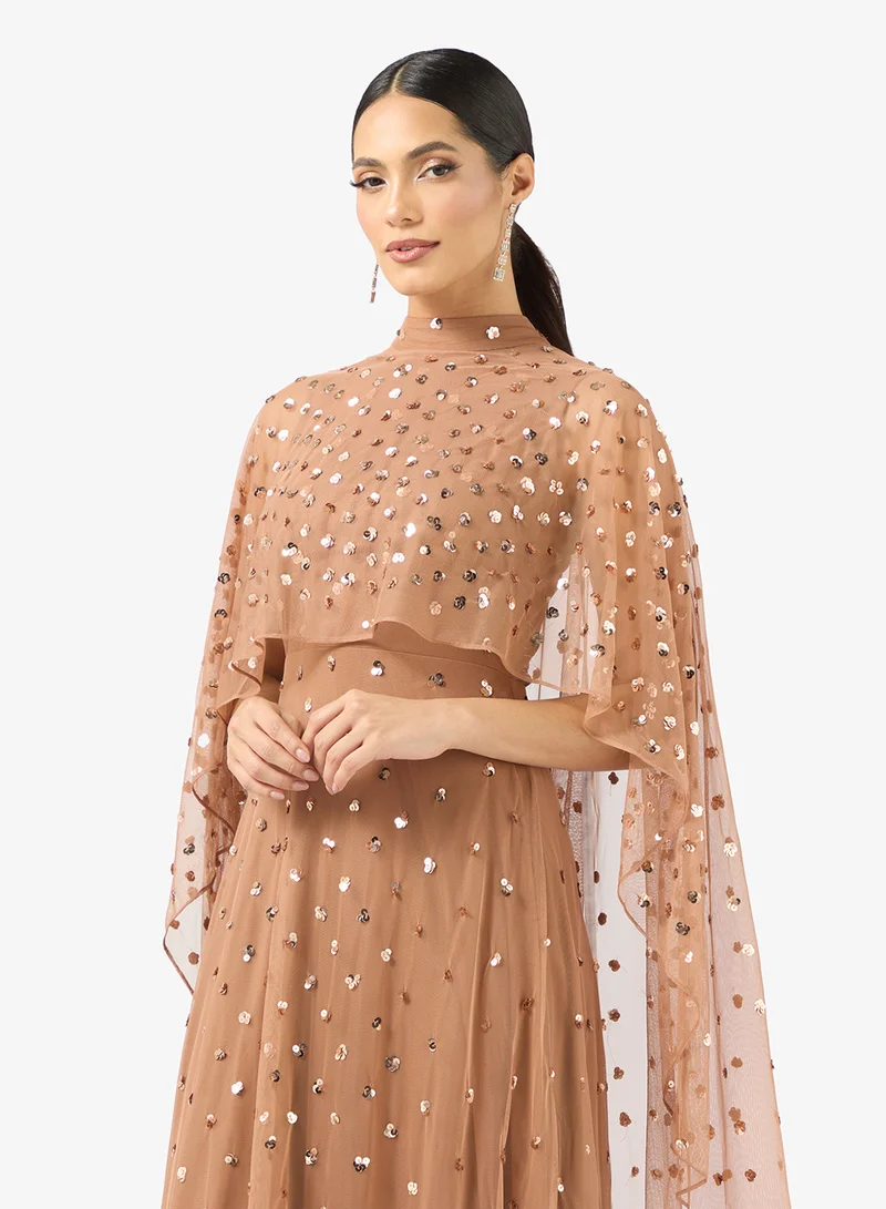 Amelia Rose Cape Sleeve Sequin Maxi Dress