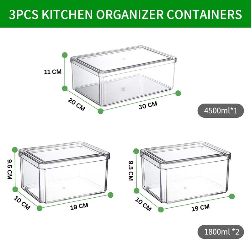 HouseWarming Fridge Storage Boxes Set of 3 Fridge Storage Containers Stackable BPA Safe Container for Kitchen Storage Set Kitchen Storage Organizer Vegetable Storage Box - Image 2